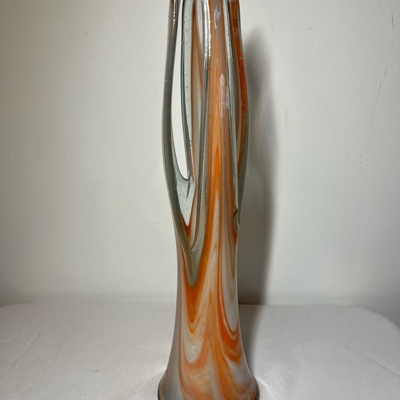 Arklahoma Co Art Glass Vase aka Sooner Ozark White Orange Swirl. VINTAGE 17” - Picture 7 of 11